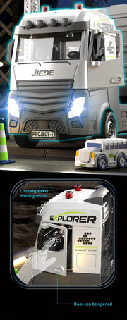 Space Railway Container Truck Diecast Set – Alloy Inertia Vehicles with Sound and Light for Kids