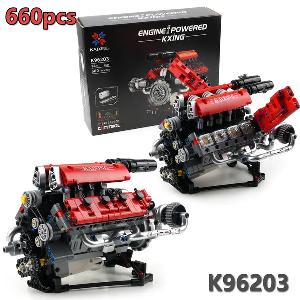 660PCS V8 Engine Model Technical Building Blocks K96203 With Motor + LED Light APP Control Programmable Cars Assembly Bricks Toy