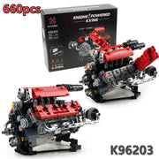 660PCS V8 Engine Model Technical Building Blocks K96203 With Motor + LED Light APP Control Programmable Cars Assembly Bricks Toy