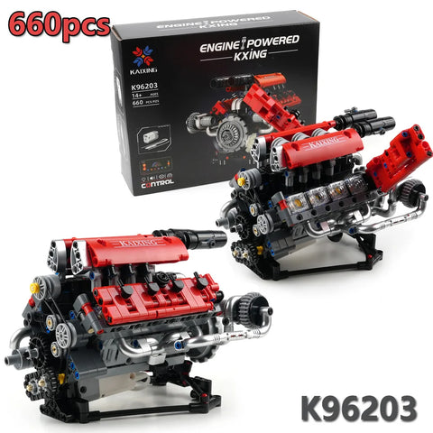 660PCS V8 Engine Model Technical Building Blocks K96203 With Motor + LED Light APP Control Programmable Cars Assembly Bricks Toy