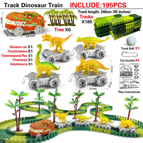 Dinosaur World Road Race Track Set – Flexible Track with Dinosaur Toys and Racing Car for Kids
