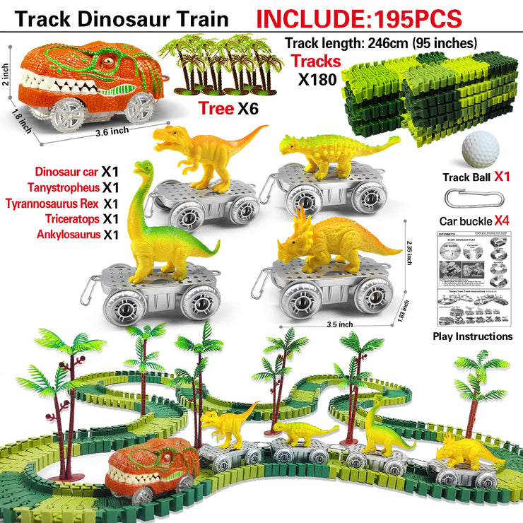Dinosaur World Road Race Track Set – Flexible Track with Dinosaur Toys and Racing Car for Kids