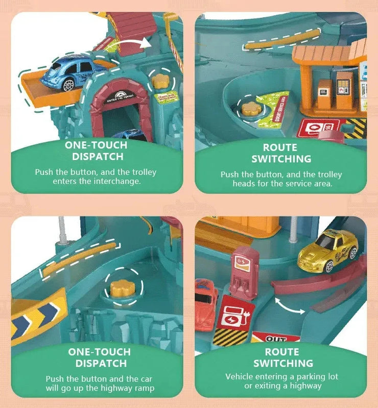 Dinosaur Adventure Electric Track Set – Interactive Racing Puzzle Toy with Mountain and Train for Kids