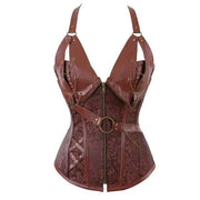 Steampunk Corsets for Women Gothic Corset Bustier Zipper Plus Size Vintage Faux Leather Corset Top Brown Plus Sizes