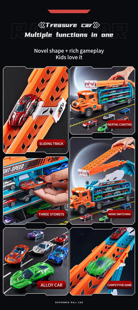 3D Rail Flying Car Set – Inertial Power Puzzle Track with Transforming Alloy Vehicles