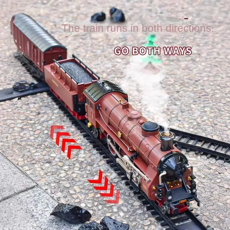 Classic Electric Train Set – Retro Steam Locomotive with Alloy Engine and Tracks for Kids