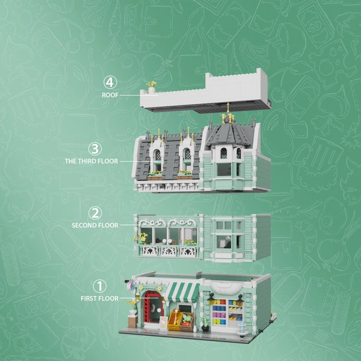 1456/1950/2225 pcs European Market Street Café Villa Store House MINI Bricks Building Blocks City Street View Scene Model