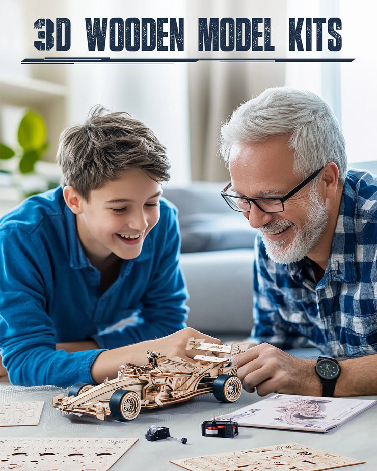 Robotime ROKR 3D Wooden Racing Car Puzzle – DIY Mechanical Model Kit with Roaring Engine and 8-10m Forward Movement for Adults & Teens