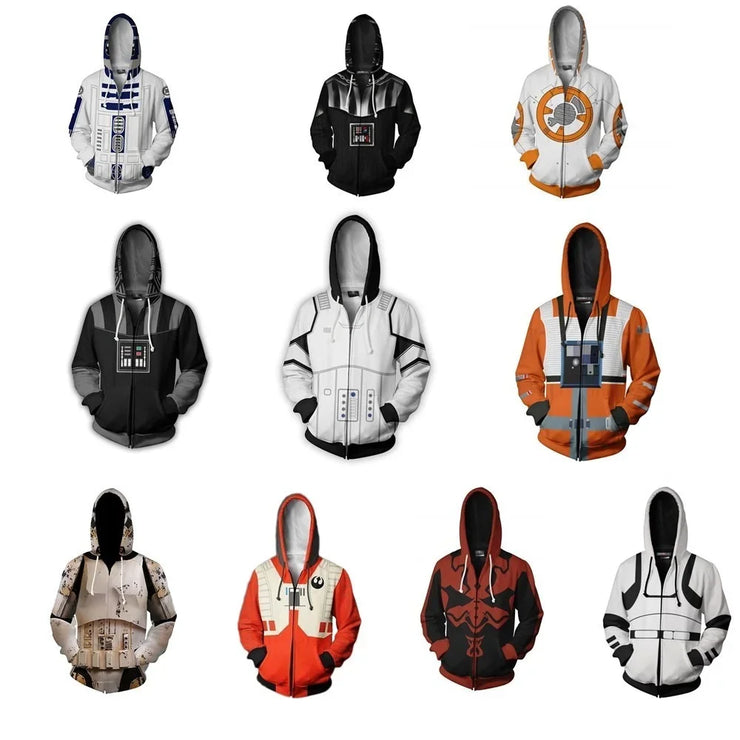 Cosplay Hoodie Jacket – Stormtrooper, Mandalorian, and Darth Vader Designs for Men’s Spring/Autumn Wear, Ideal for Halloween and Party Props