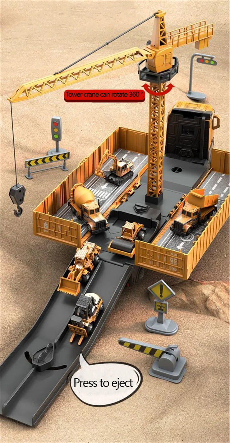 Alloy Construction Vehicle Set – Bulldozer, Crane, Excavator & Truck Models for Kids