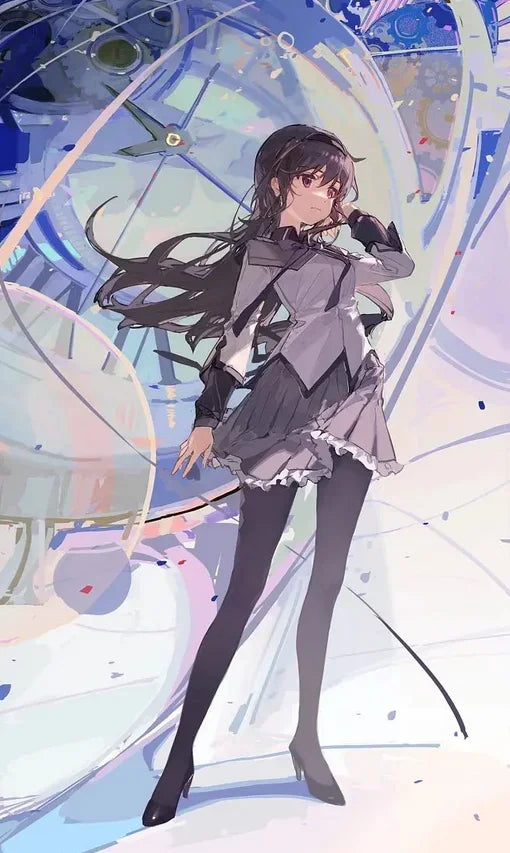 Akemi Homura Cosplay Costume – Puella Magi Madoka Magica Combat Dress with Bow, Wig, and Uniform for Halloween or Party Events