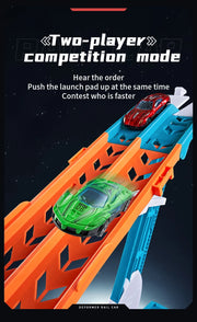 3D Rail Flying Car Set – Inertial Power Puzzle Track with Transforming Alloy Vehicles