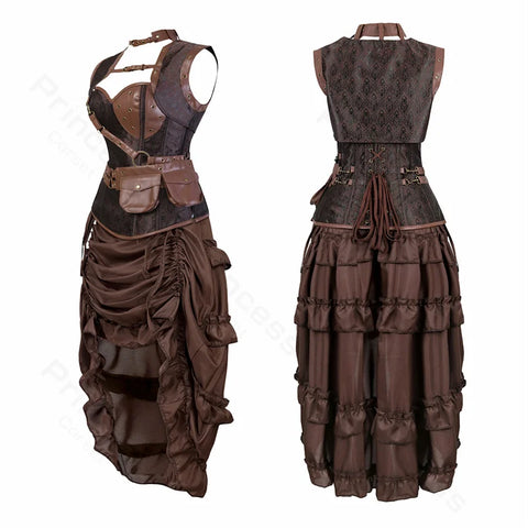 Steampunk Pirate Costume for Women – Cagalli Yulia cosplay Leather Corset Top with Drawstring Skirt Plus Size