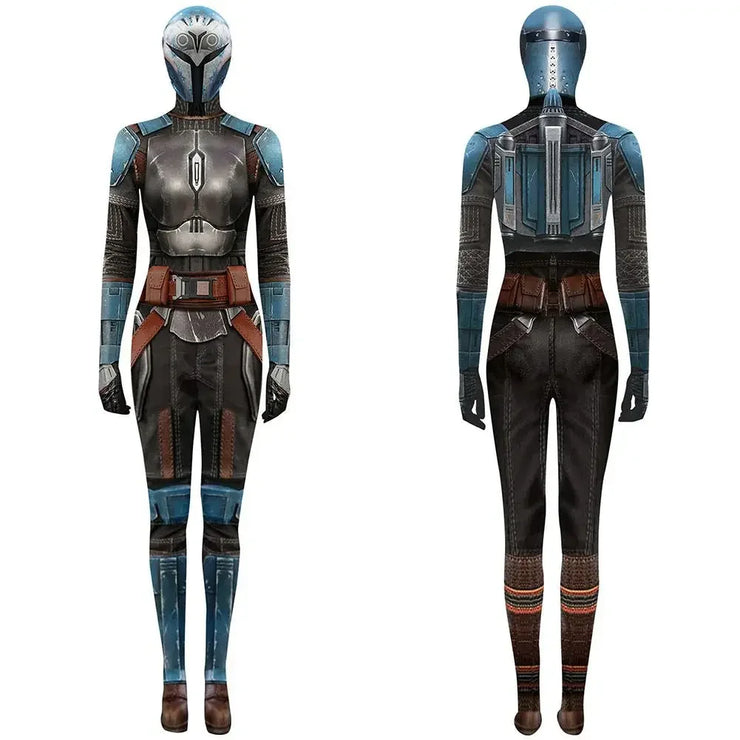 Mandalorian Jumpsuit with Head Cover 3D Bodysuit Cosplay Costume Halloween Masquerade Performance Outfits for Adult Kids