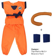 Son Goku and Krillin Cosplay Costumes – Halloween Suits with Tail, Wristband, and Super Saiyan Wig for Adults and Kids