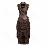 Steampunk Pirate Costume for Women – Cagalli Yulia cosplay Leather Corset Top with Drawstring Skirt Plus Size