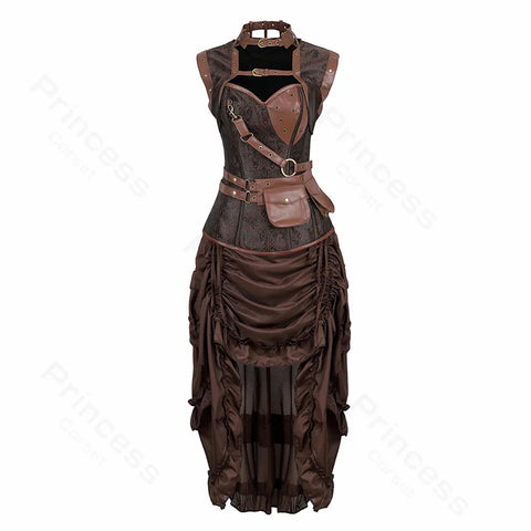 Steampunk Pirate Costume for Women – Cagalli Yulia cosplay Leather Corset Top with Drawstring Skirt Plus Size