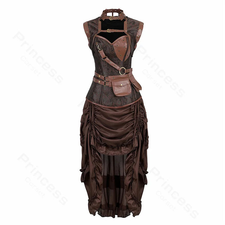 Steampunk Pirate Costume for Women – Cagalli Yulia cosplay Leather Corset Top with Drawstring Skirt Plus Size