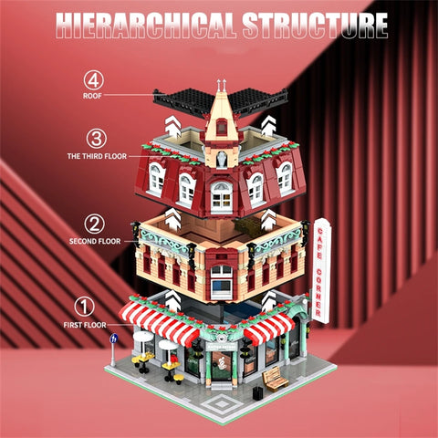 1456/1950/2225 pcs European Market Street Café Villa Store House MINI Bricks Building Blocks City Street View Scene Model