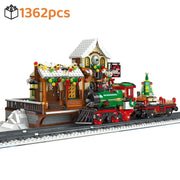 1362pcs Christmas Train Station Architectural Scenery Building Blocks Bricks Model Assembly DIY Toys for Kid Christmas Gift