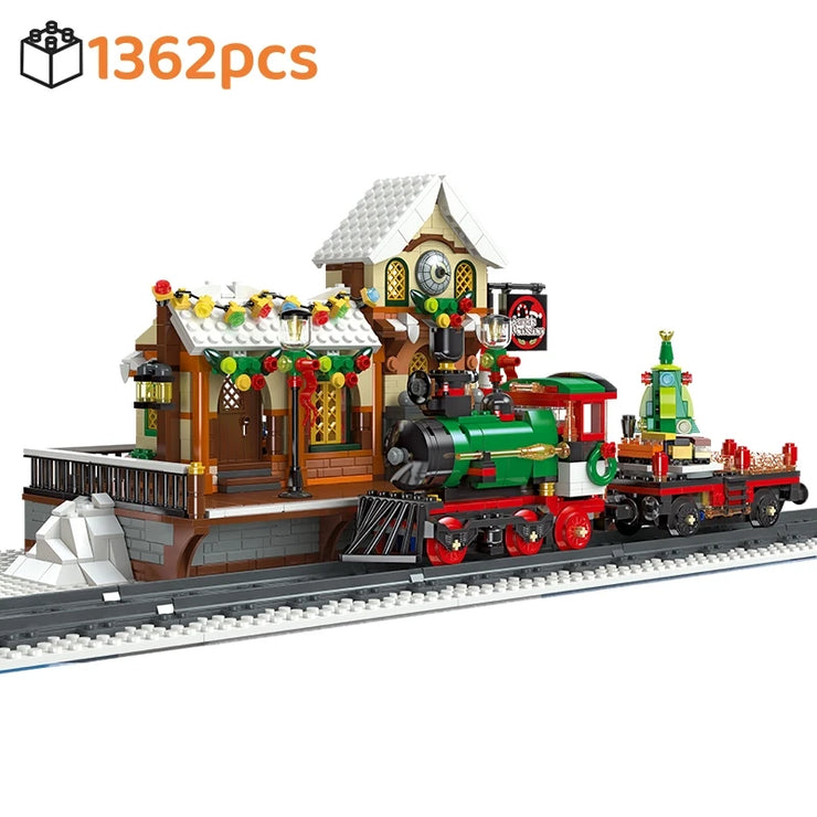 1362pcs Christmas Train Station Architectural Scenery Building Blocks Bricks Model Assembly DIY Toys for Kid Christmas Gift