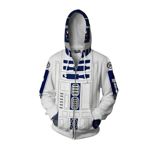 R2-D2 Cosplay Hoodie – Robot Sweatshirt with Zipper, Inspired by Darth Vader and Stormtrooper for Men and Women