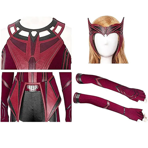 P-Jsmen Female Wanda Maximoff Cosplay Costume Scarlet Witch Headwear Cloak and Pants Full Set Outfit