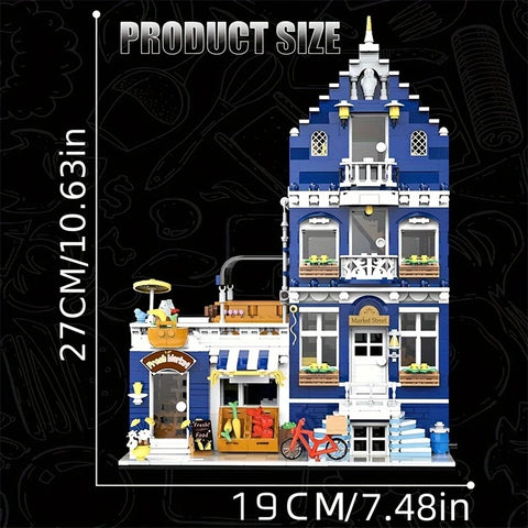 1456/1950/2225 pcs European Market Street Café Villa Store House MINI Bricks Building Blocks City Street View Scene Model