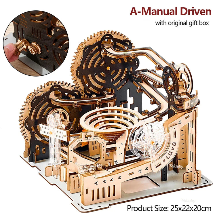 3D Wooden Marble Run Set – DIY Assembly Mechanical Model Kit