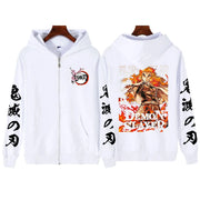 Demon Slayer Anime Zip Jacket Rengoku Kyoujurou Print Hooded Men Casual Zip Hoodies Plus Size Pullover Harajuku Male Sweatshirt