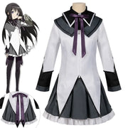 Akemi Homura Cosplay Costume – Puella Magi Madoka Magica Combat Dress with Bow, Wig, and Uniform for Halloween or Party Events