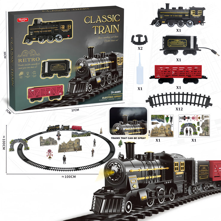 Large Electric Train Track Set – Classic Steam Engine with Lights, Sounds & Long Tracks for Kids