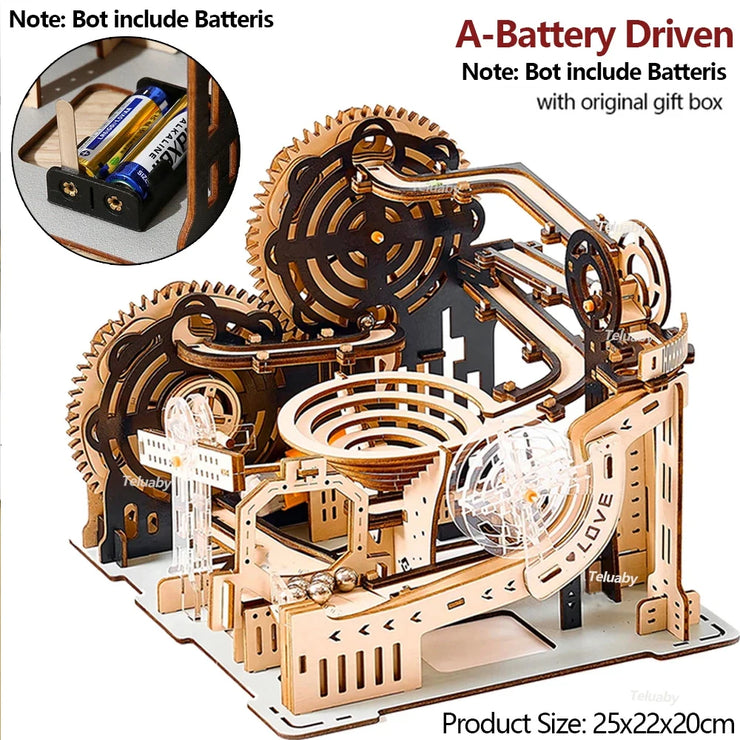 3D Wooden Marble Run Set – DIY Assembly Mechanical Model Kit