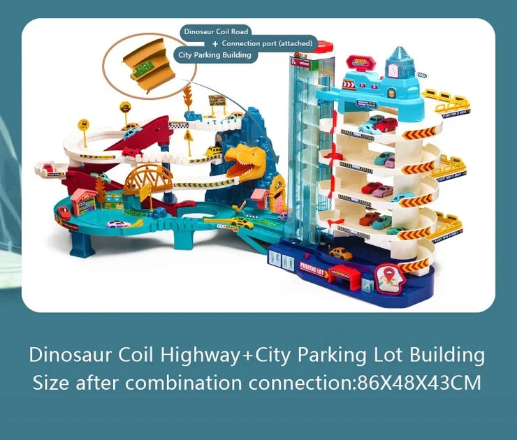 Dinosaur Adventure Electric Track Set – Interactive Racing Puzzle Toy with Mountain and Train for Kids