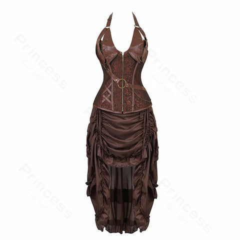 Steampunk Pirate Costume for Women – Cagalli Yulia cosplay Leather Corset Top with Drawstring Skirt Plus Size