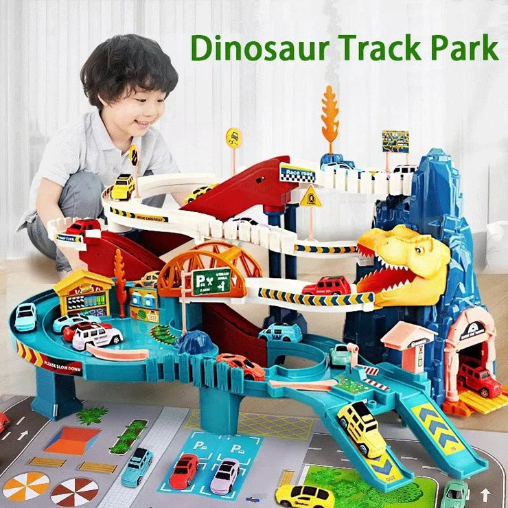 Dinosaur Adventure Electric Track Set – Interactive Racing Puzzle Toy with Mountain and Train for Kids
