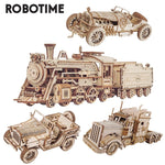 Robotime ROKR 3D Puzzle – Movable Steam Train, Car & Jeep Wooden Model Assembly Kit for Children and Adults