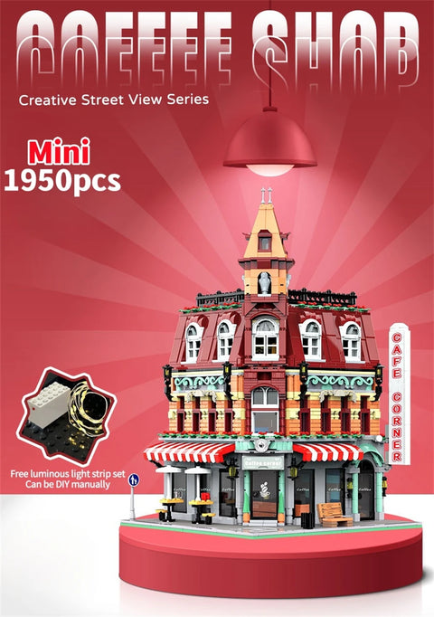 1456/1950/2225 pcs European Market Street Café Villa Store House MINI Bricks Building Blocks City Street View Scene Model