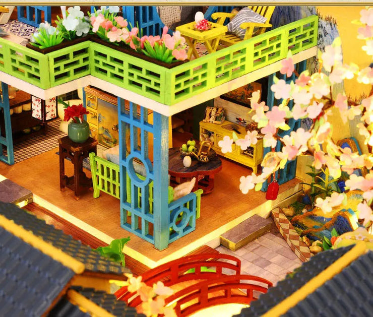 Big DIY Wooden Dollhouse with Furniture & Lights – Chinese Style Villa Miniature Kit