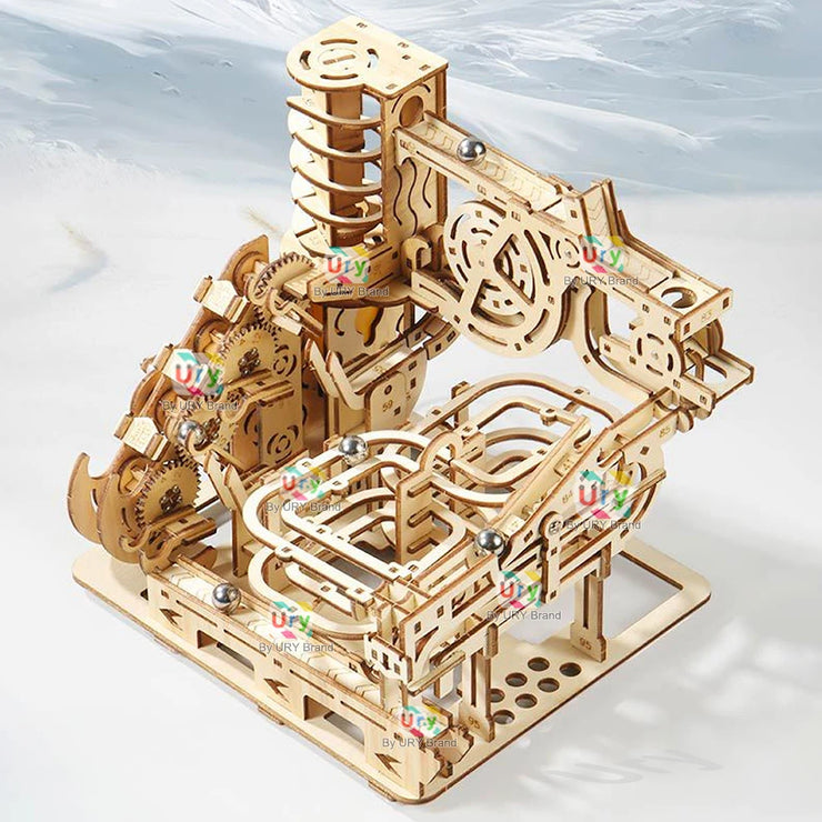 URY 3D Wooden Marble Run Electric Catapult Track – Mechanical Puzzle Model Kit