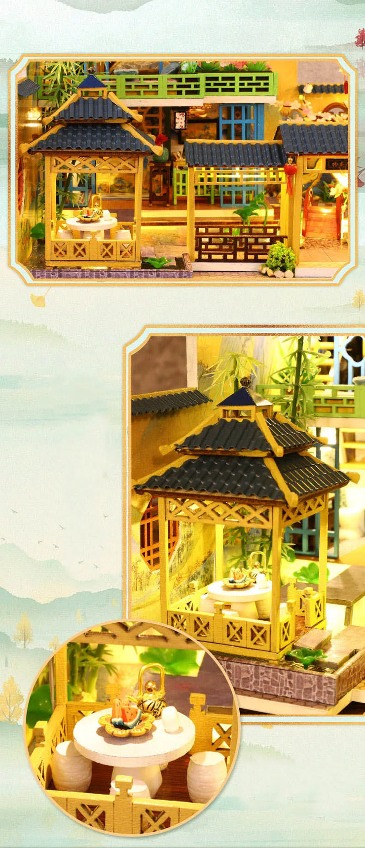 Big DIY Wooden Dollhouse with Furniture & Lights – Chinese Style Villa Miniature Kit