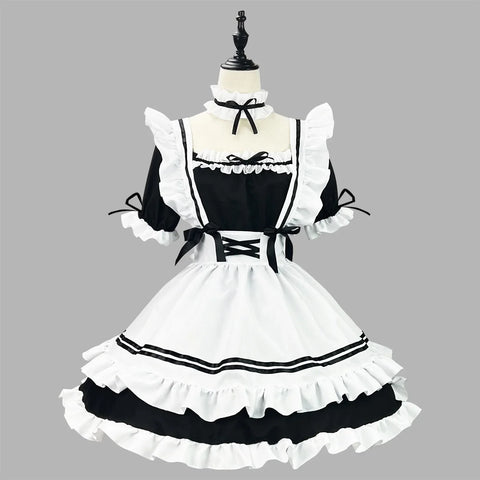 Black and White Lolita Maid Costume – Cute French Apron Dress Uniform for Cafe, Parties, and Cosplay