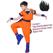 Son Goku and Krillin Cosplay Costumes – Halloween Suits with Tail, Wristband, and Super Saiyan Wig for Adults and Kids