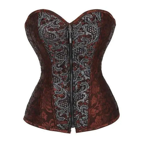 Steampunk Corsets for Women Gothic Corset Bustier Zipper Plus Size Vintage Faux Leather Corset Top Brown Plus Sizes