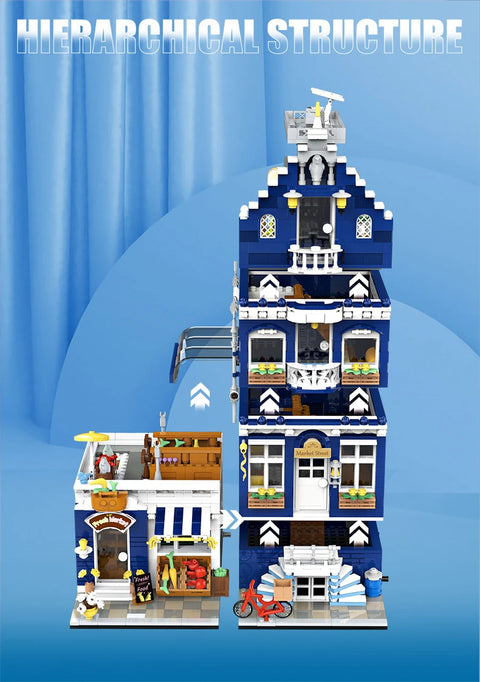 1456/1950/2225 pcs European Market Street Café Villa Store House MINI Bricks Building Blocks City Street View Scene Model