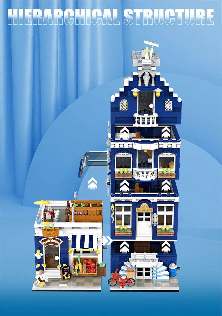 1456/1950/2225 pcs European Market Street Café Villa Store House MINI Bricks Building Blocks City Street View Scene Model
