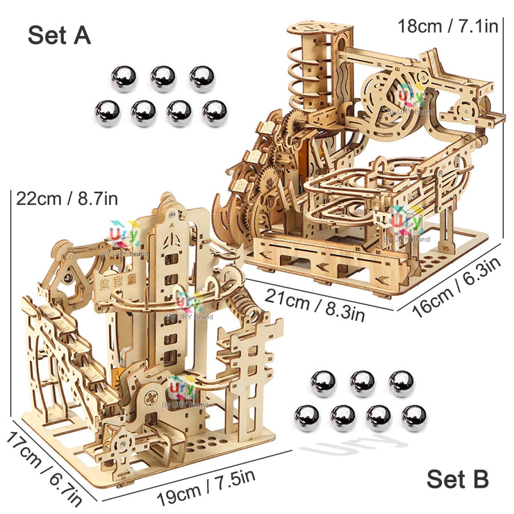 URY 3D Wooden Marble Run Electric Catapult Track – Mechanical Puzzle Model Kit
