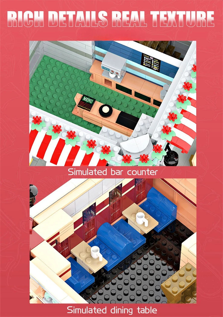 1456/1950/2225 pcs European Market Street Café Villa Store House MINI Bricks Building Blocks City Street View Scene Model