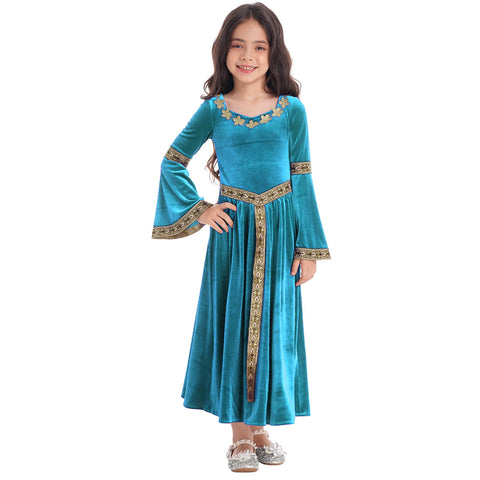 Girls Medieval Renaissance Velvet Dress Princess Queen Cosplay Costume Party Dress