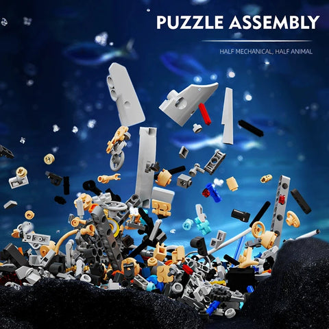 Technical Mechanical Whale Sea Life Animal World Assembly Building Blocks Bricks Set With Light